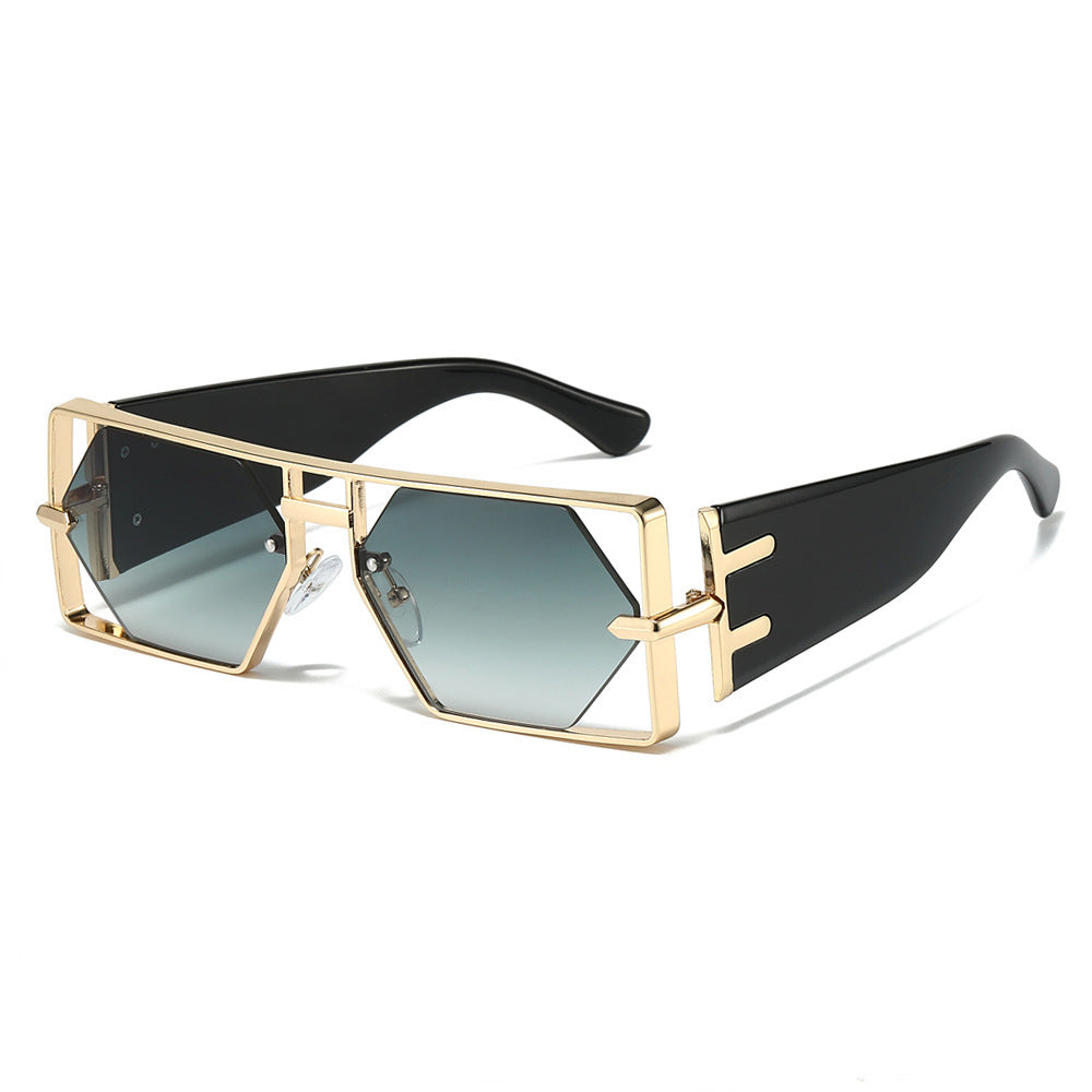 Geometric Shield Sunglasses with Premium Metallic Frame Bowlift