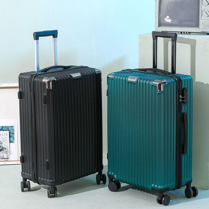 Hard shell suitcase with 360-degree wheel system and integrated safety feature Bowlift