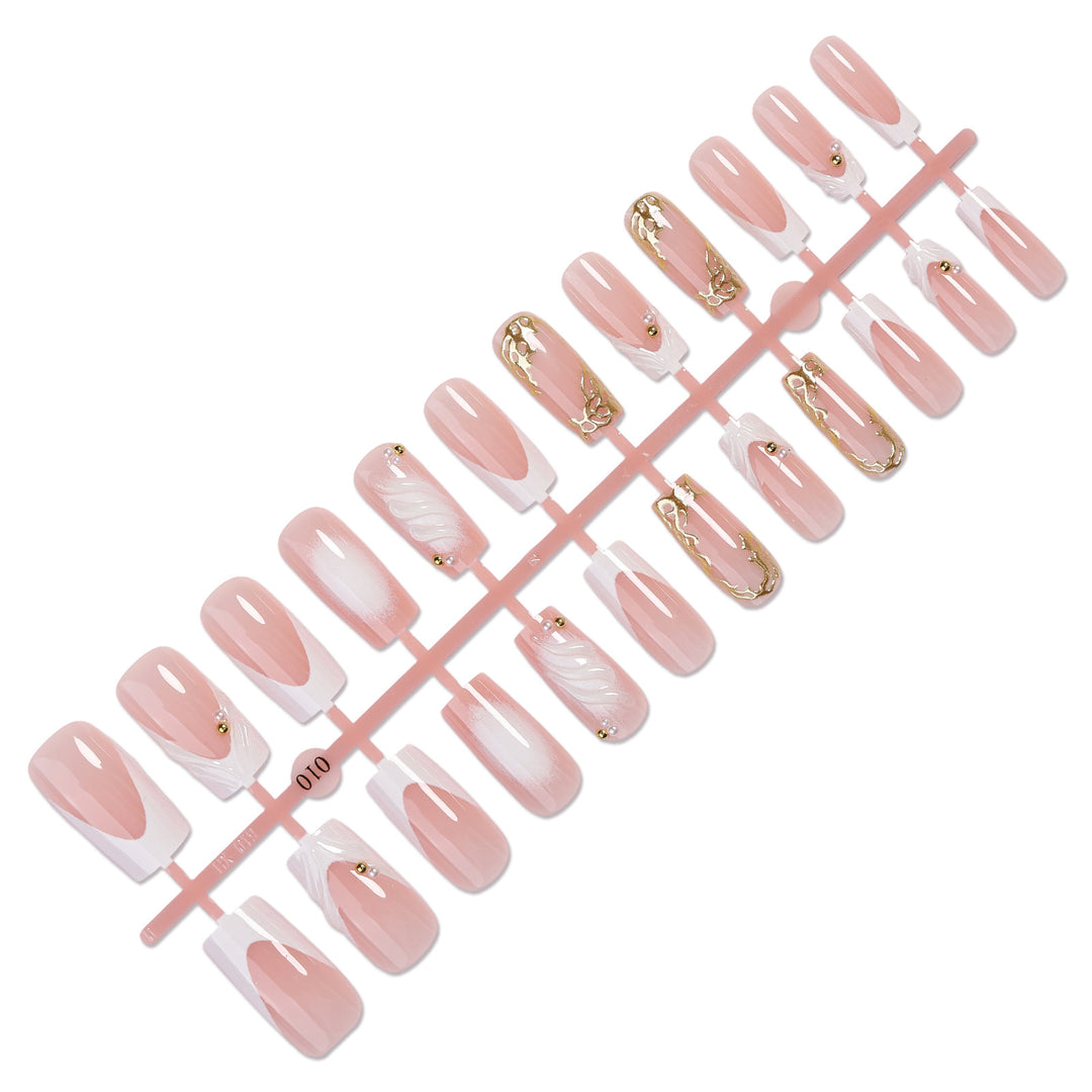 Decorative Press-On Nail Art Set with Elegant Gold Accents Bowlift