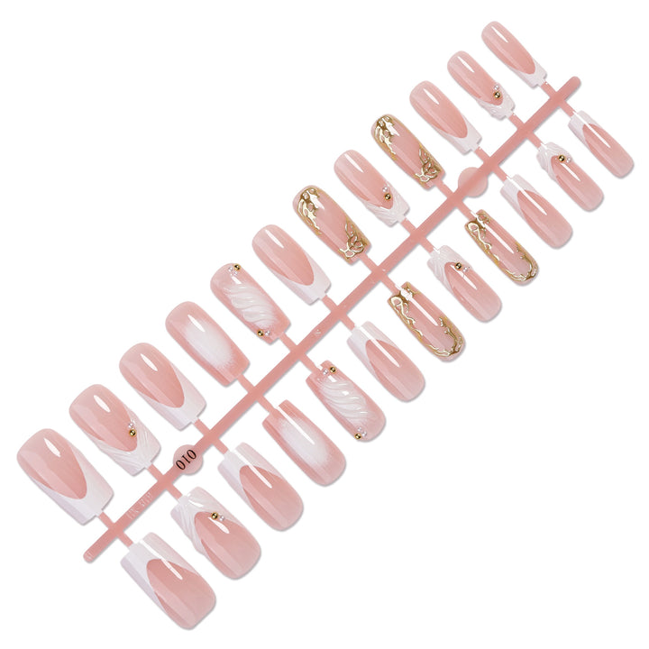 Decorative Press-On Nail Art Set with Elegant Gold Accents Bowlift