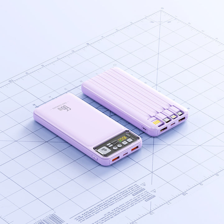 Power bank with integrated cable system and digital charging display Bowlift
