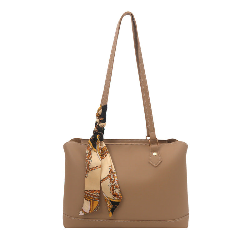 Elegant Structured Tote Bag with Decorative Scarf Bowlift