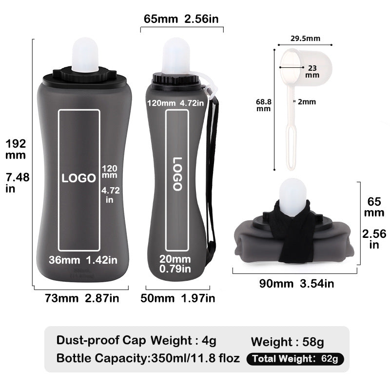 Collapsible Silicone Handheld Running Water Bottle with Soft Nozzle and Elastic Carry Strap Bowlift