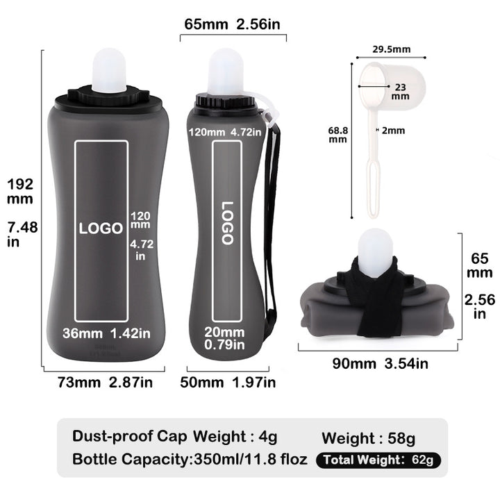 Collapsible Silicone Handheld Running Water Bottle with Soft Nozzle and Elastic Carry Strap Bowlift