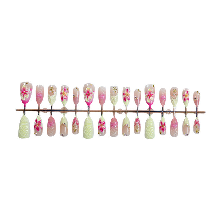 Floral Design Press-On Nail Set with Decorative Accents Bowlift