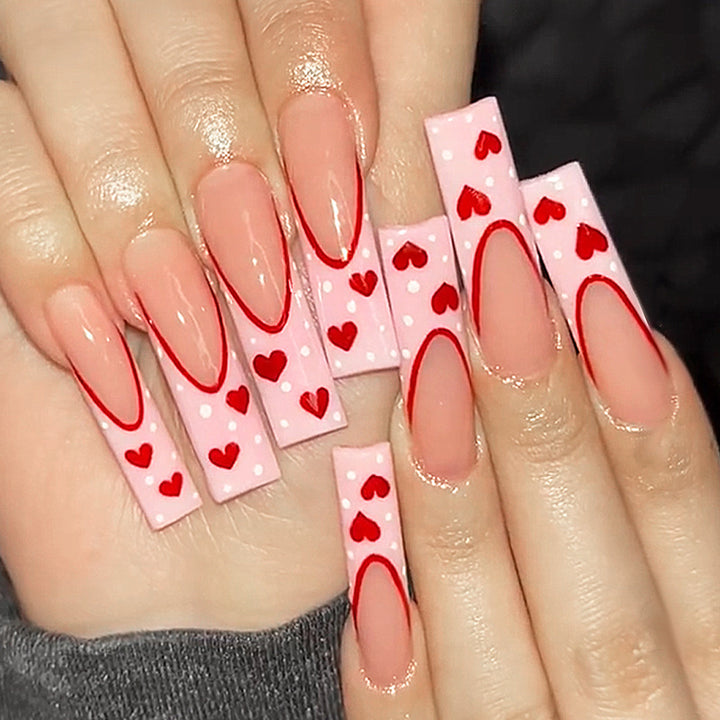 Heart-Design Press-On Nail Set Bowlift