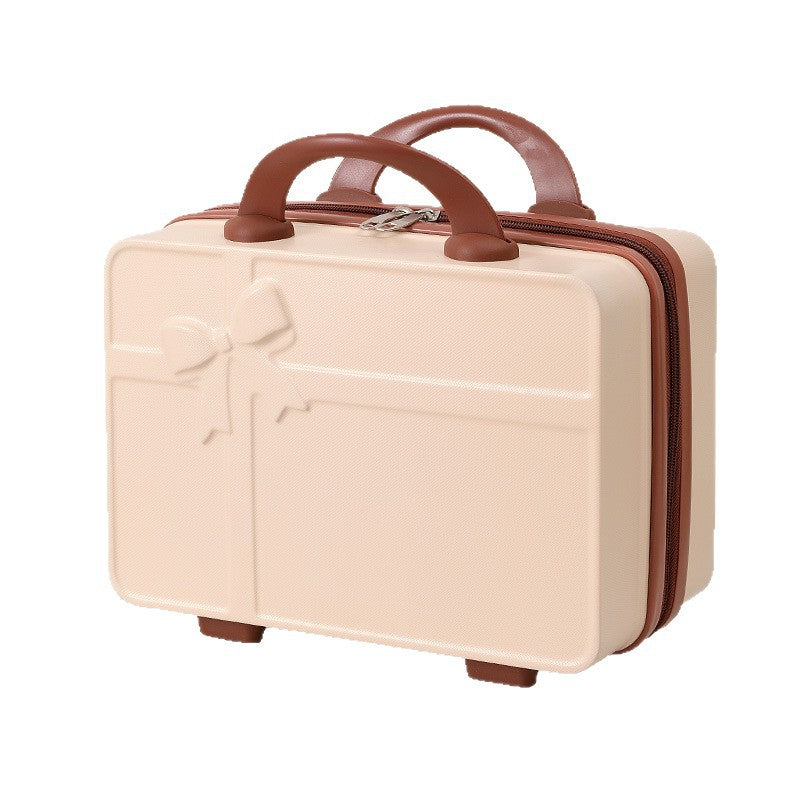 structured hard-shell cosmetic travel case with embossed bow and dual top handles Bowlift