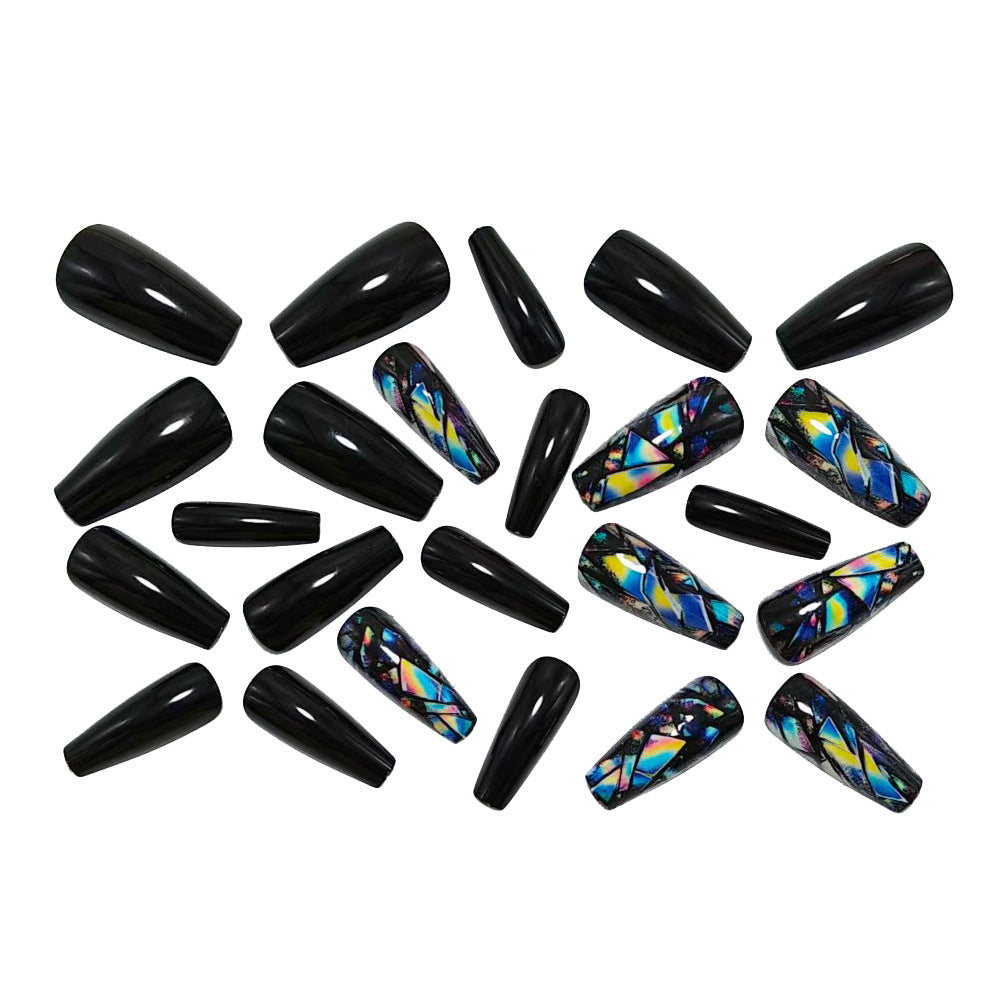 Trendy artificial nails with holographic geometric patterns Bowlift