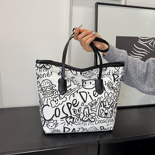 WoArtistic Graphic Print Shoulder Tote Bag Bowlift