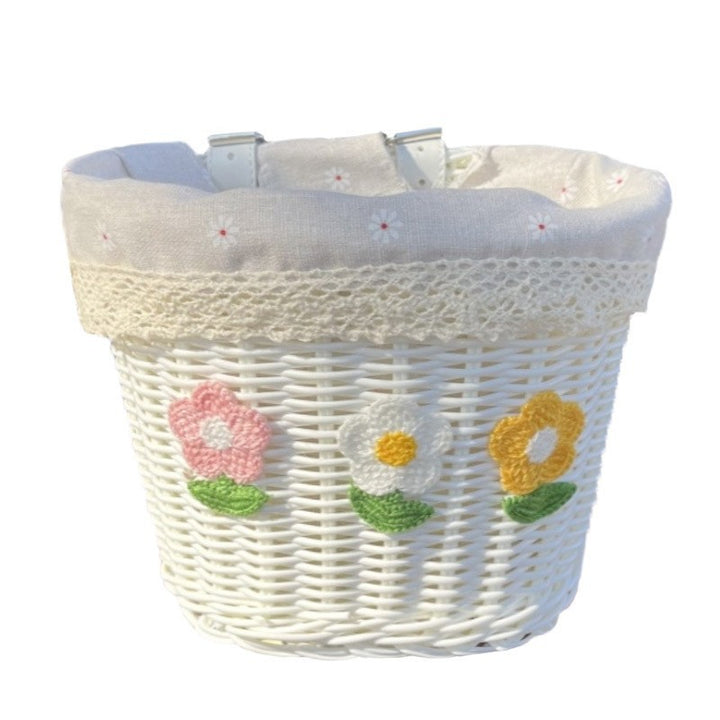 Floral Embroidered Woven Storage Basket Bowlift
