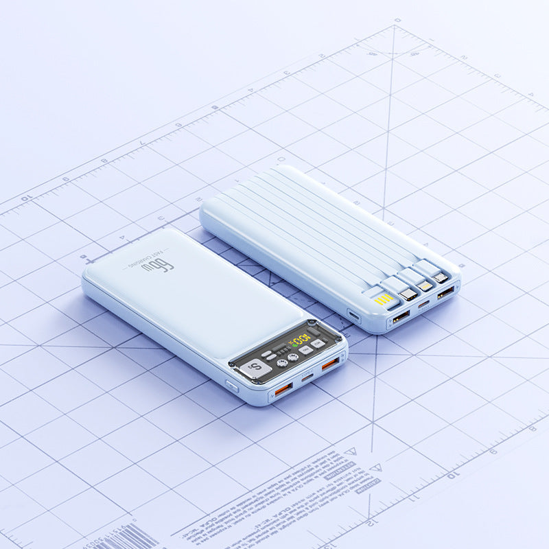 Power bank with integrated cable system and digital charging display Bowlift