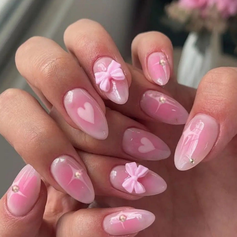 Artistic Heart and Bow Detail Press-On Nails Bowlift