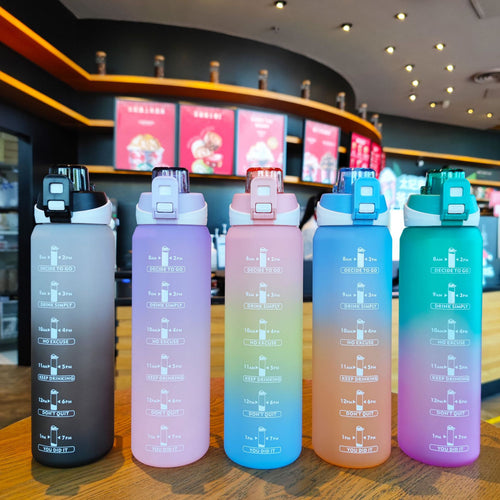 Women's Motivational Water Bottle with Unique Time Marking and Secure Closure Bowlift