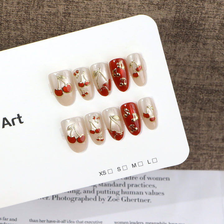 Artistic Cherry-Themed Press-On Nail Set Bowlift
