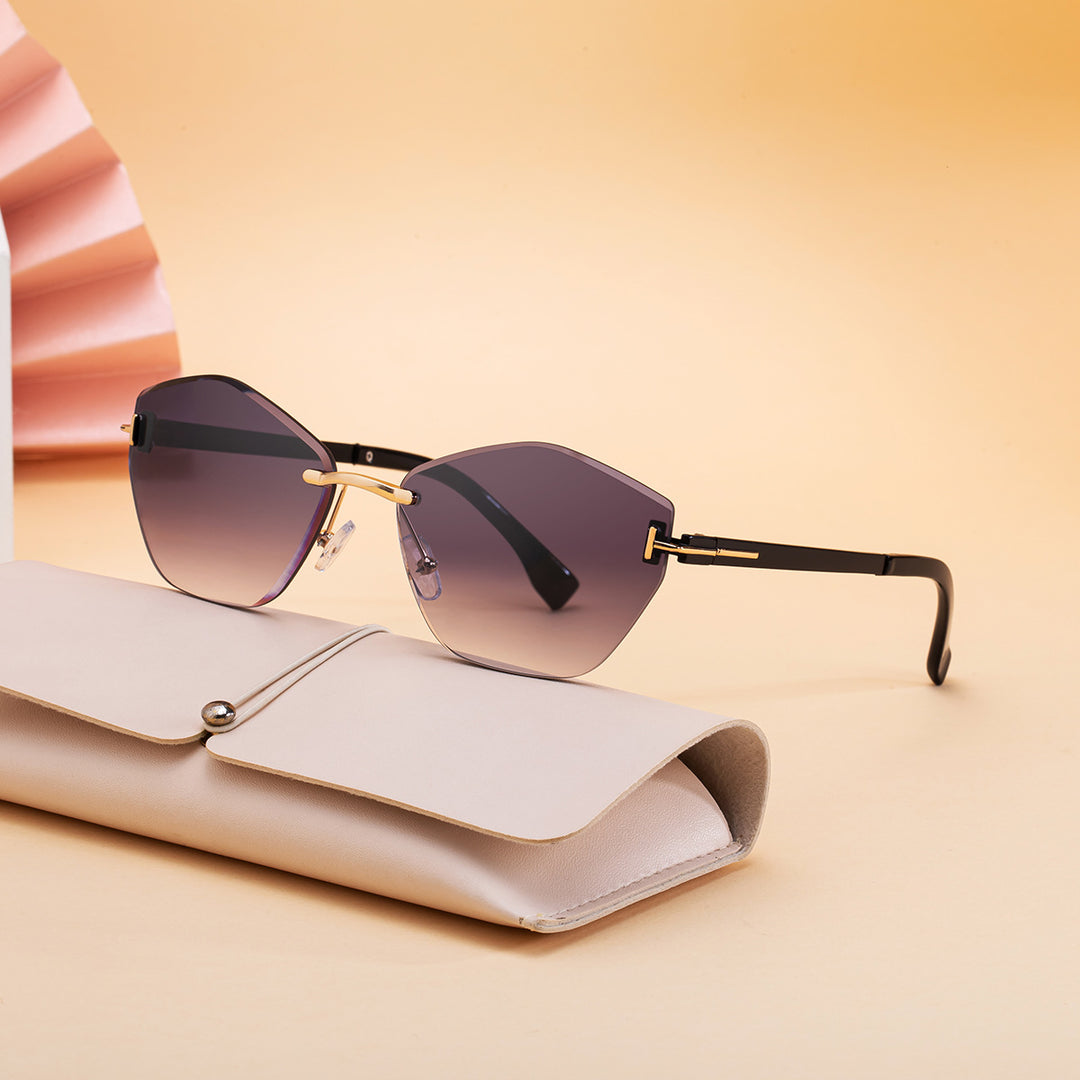 Rimless Hexagonal Gradient-Effect UV Protection Sunglasses with Adjustable Nose Pads Bowlift
