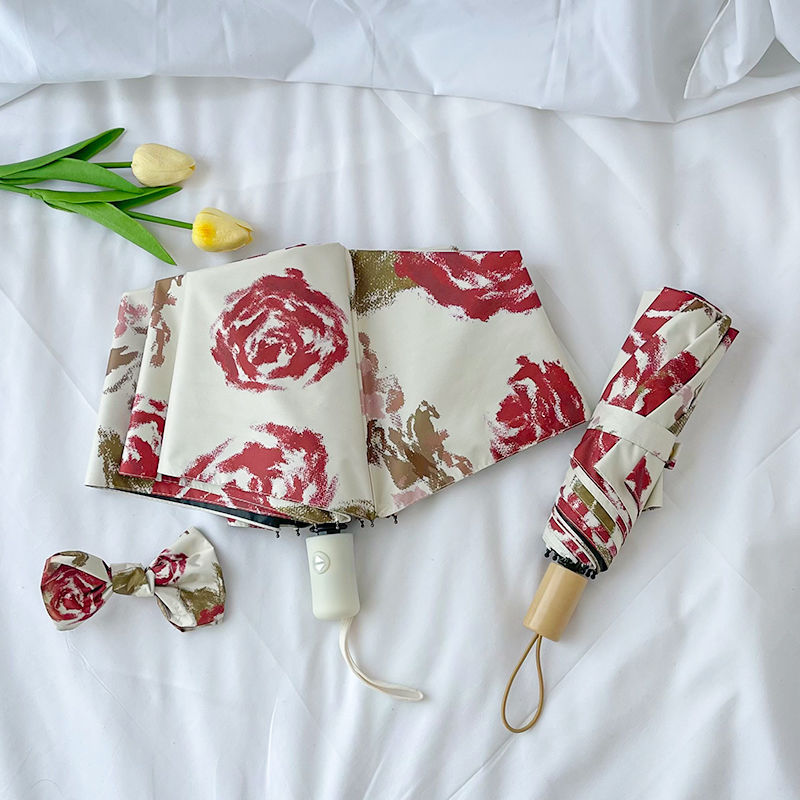 Women's Automatic Folding Umbrella with Floral Pattern Bowlift