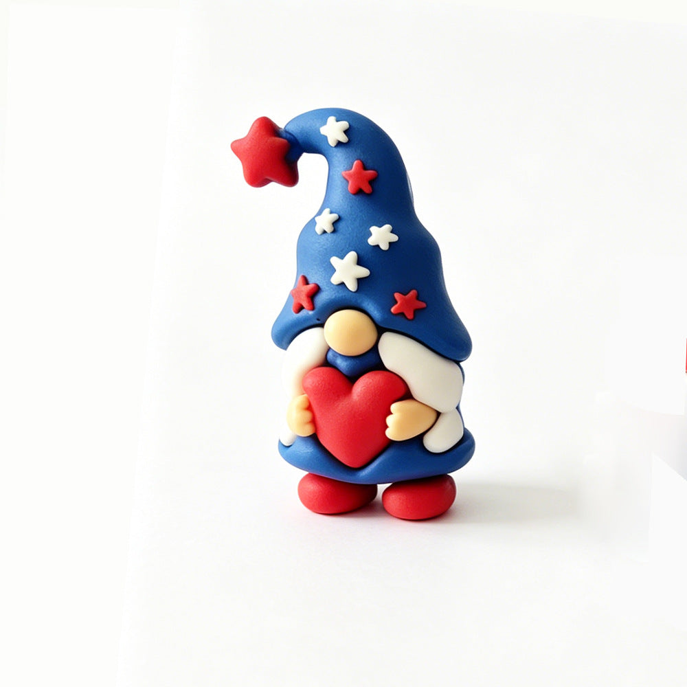 Unisex nan handcrafted decorative gnome set made of air-drying modeling clay with star and heart appliqué Bowlift