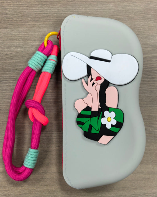 Molded silicone protective sunglasses case with paracord wrist strap and 3D floral eyewear applique Bowlift