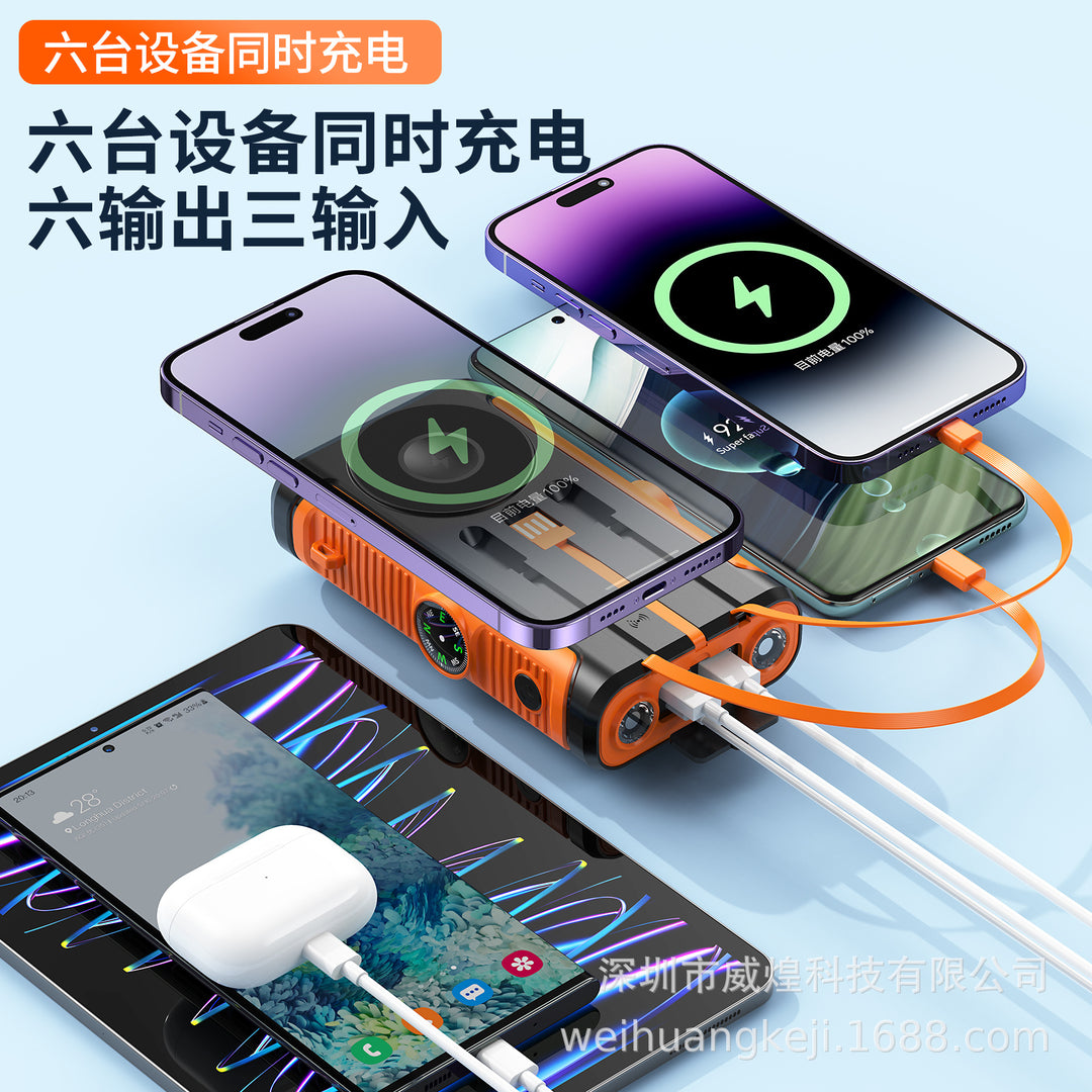 Rugged Solar Power Bank with Built-in Triple Charging Cables Bowlift