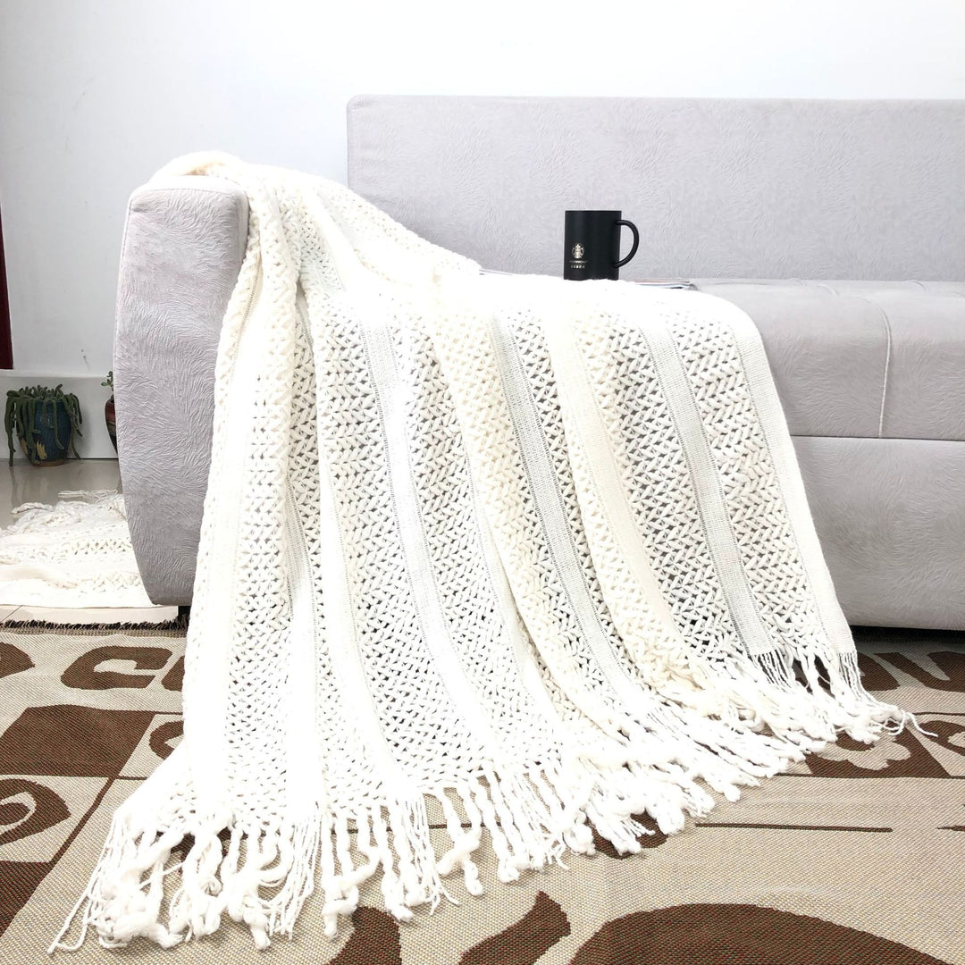 Handcrafted Textured Knit Throw Blanket Bowlift