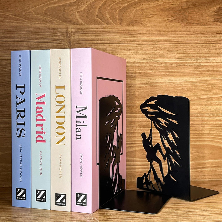 Climbing-Themed Metal Bookend Sculpture