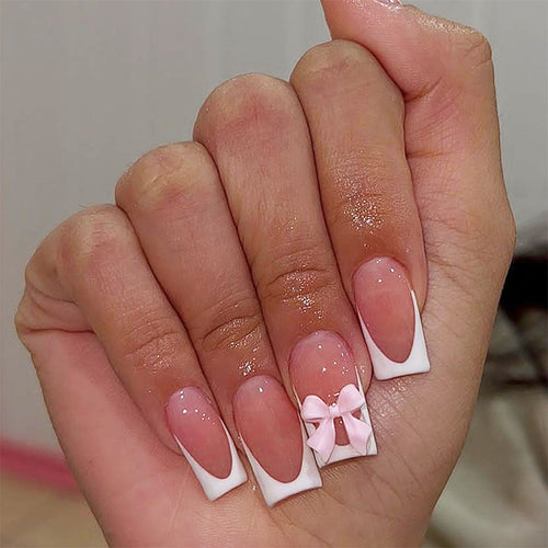 Decorative Press-On Nail Set with Elegant Bows Bowlift