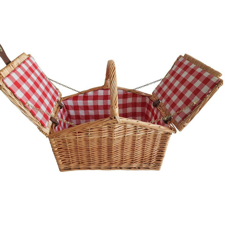 Ladies luxurious picnic basket with integrated crockery set and insulated cooler compartment Bowlift