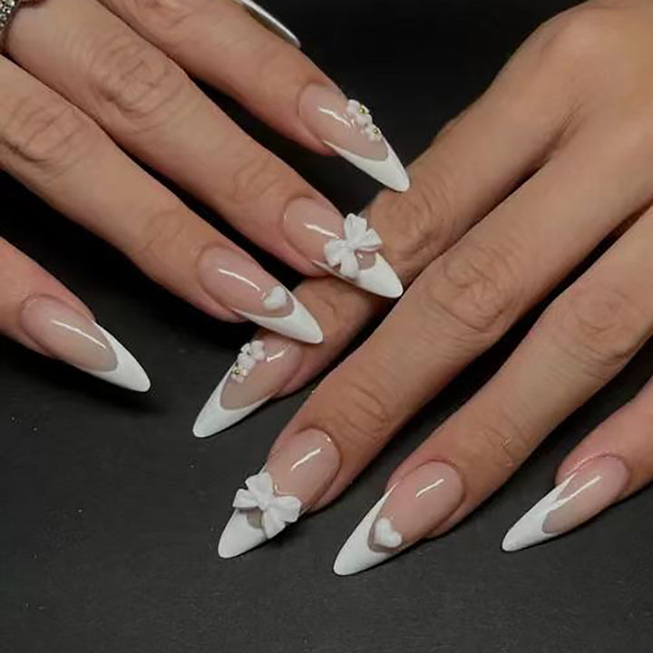 Elegant Stiletto Press-On Nails with Floral Accents Bowlift