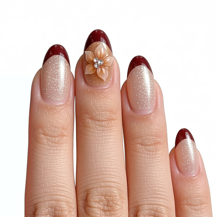Decorative Press-On Nail Set with Floral Accents Bowlift 1787225159