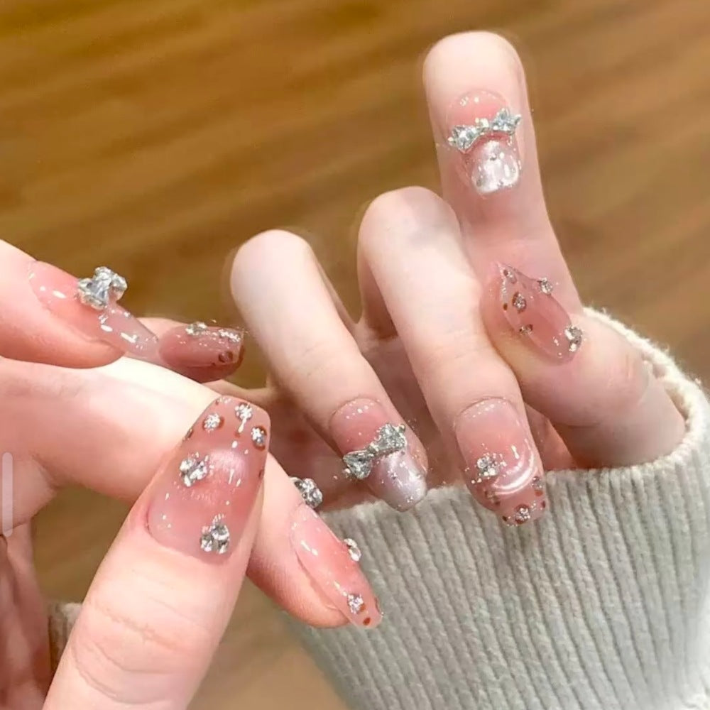 Decorative Rhinestone Bow Press-On Nail Set Bowlift