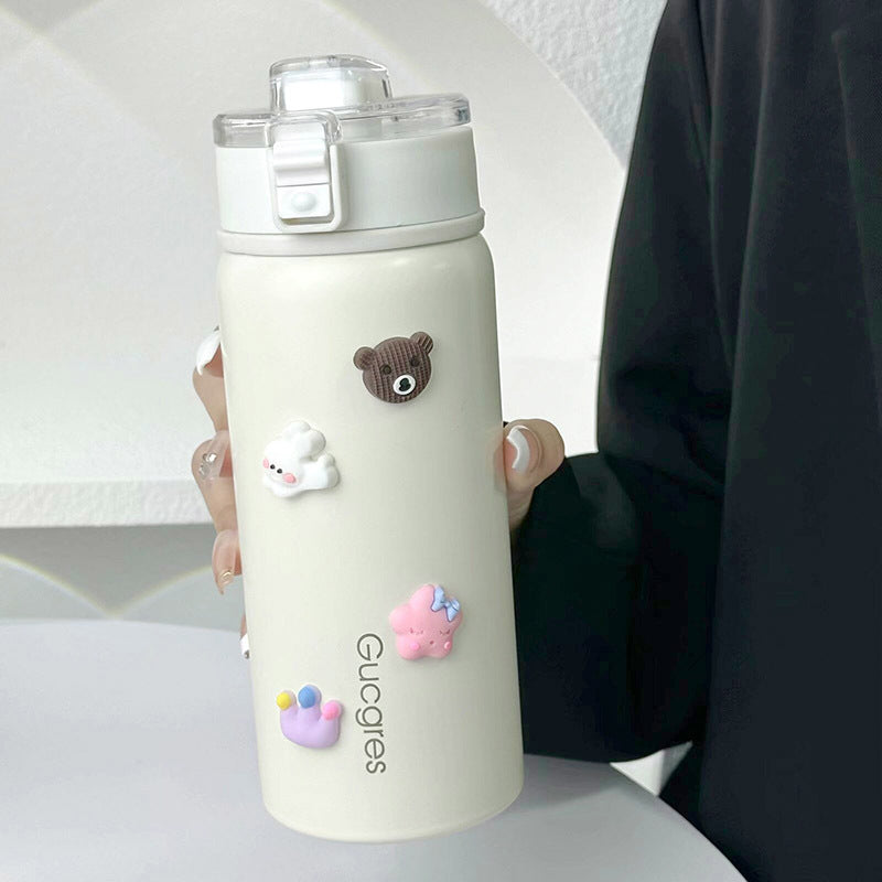 Women's Insulated Drinking Bottle with Secure Flip Closure and Playful Design Bowlift