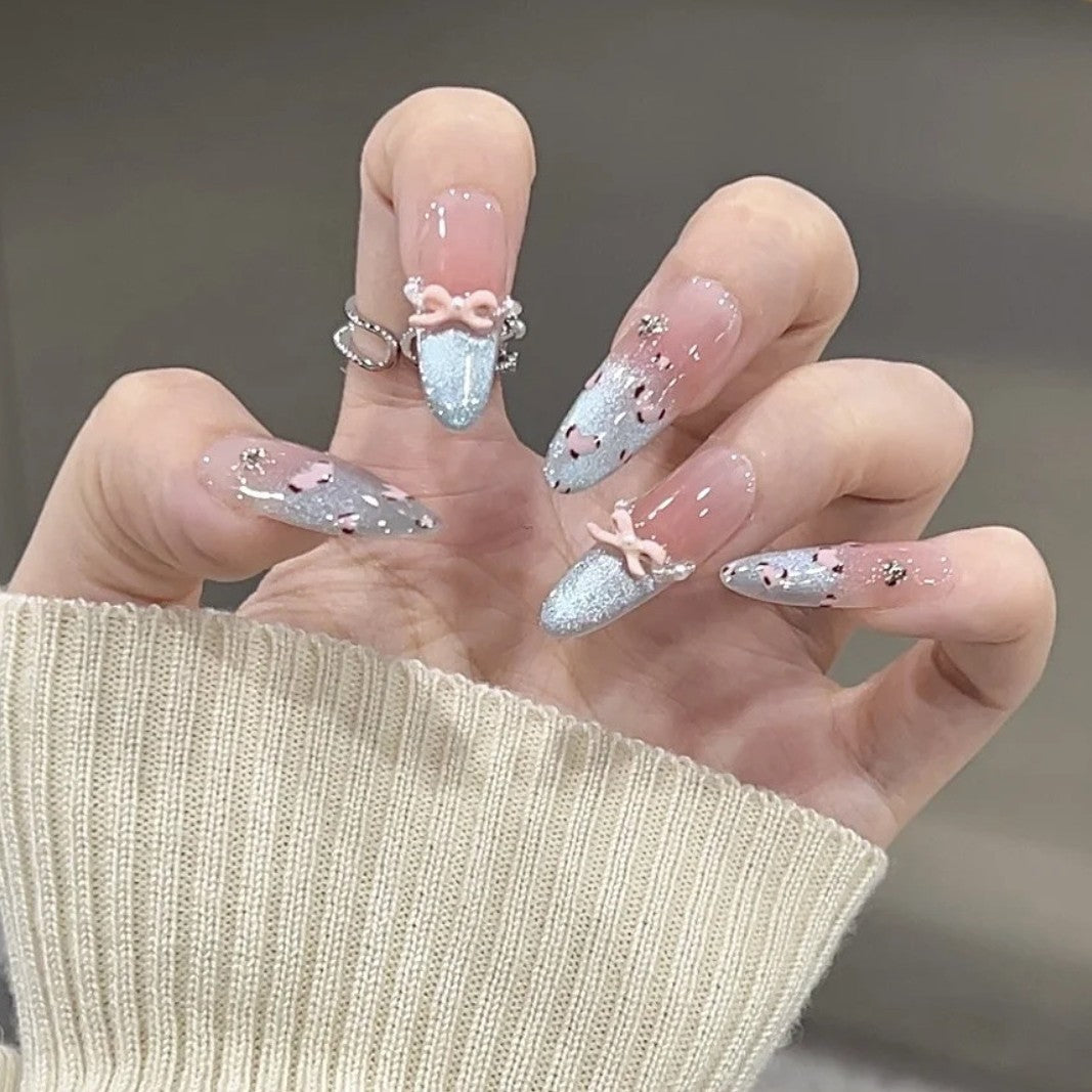 Elegant Press-On Nail Extensions with Floral Design Bowlift