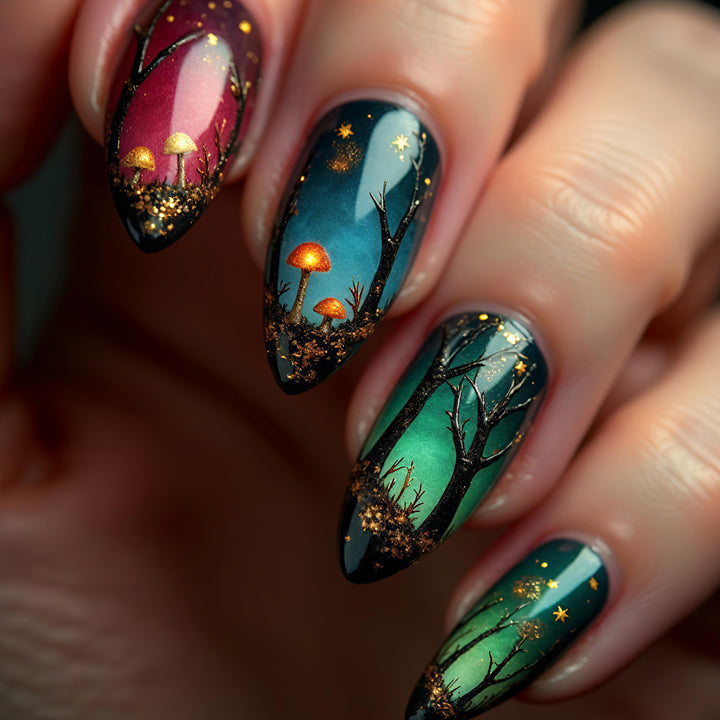 Creative Art Nails with Fascinating Forest and Mushroom Designs Bowlift