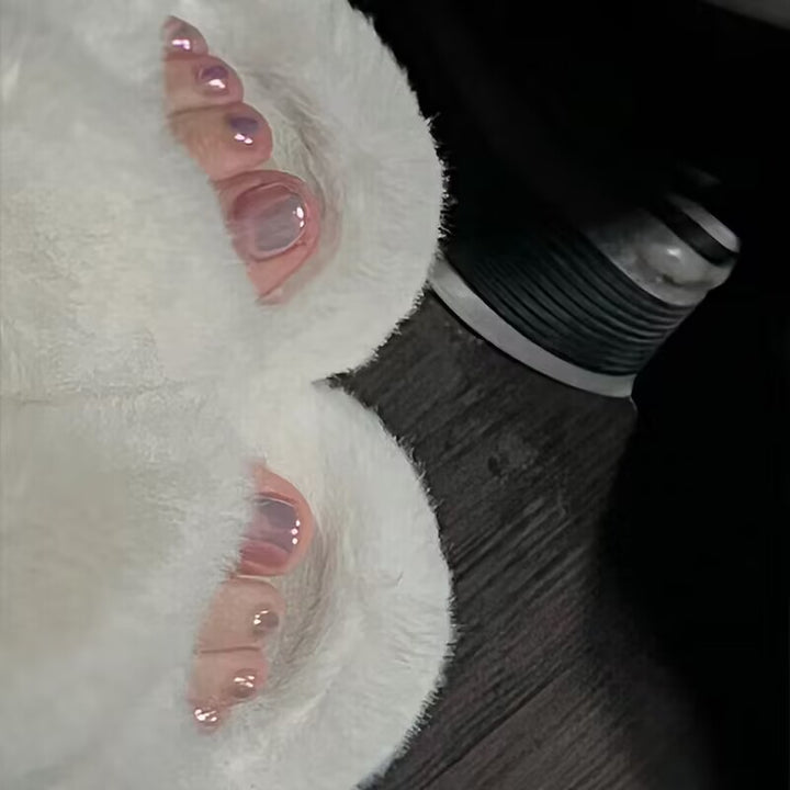 Plush Faux Fur Open-Toe Slippers Bowlift