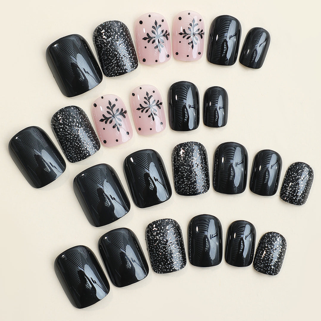 Stylish Press-On Nail Art Set with Decorative Sparkle and Floral Designs Bowlift