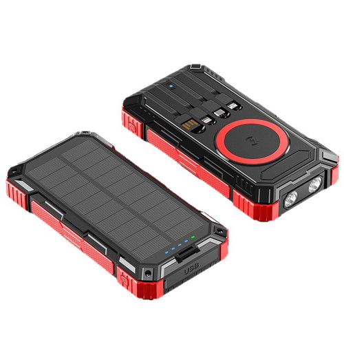 Robust Solar Power Bank with Multifunctional Charging Cable and Integrated Qi Charger Bowlift