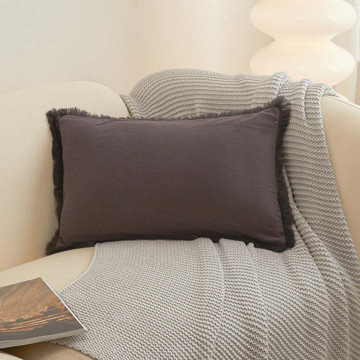 Textured Fringed Lumbar Pillow
