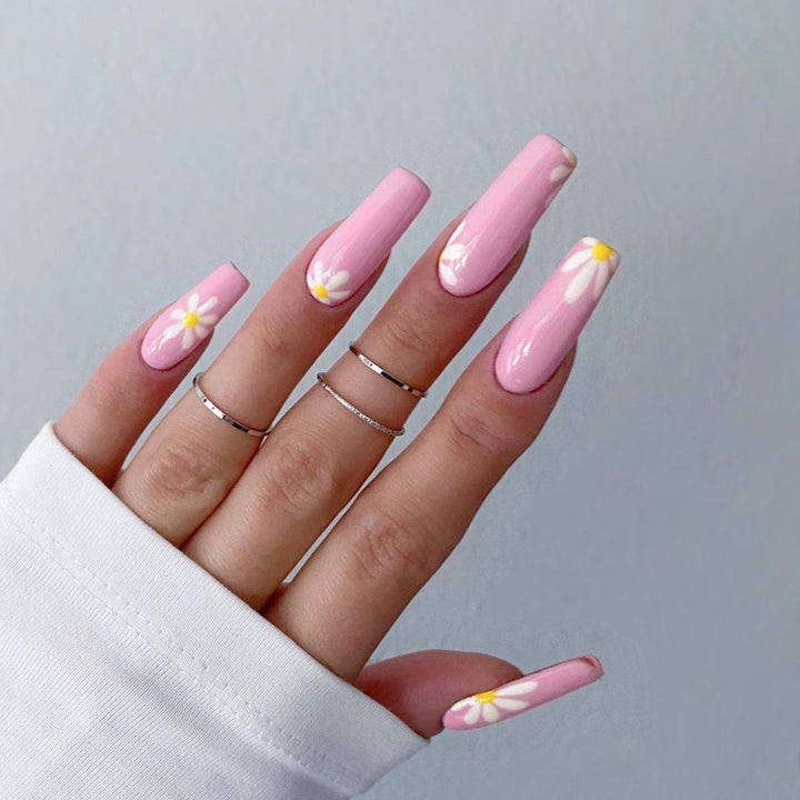 Artistic acrylic nails with flower decoration Bowlift