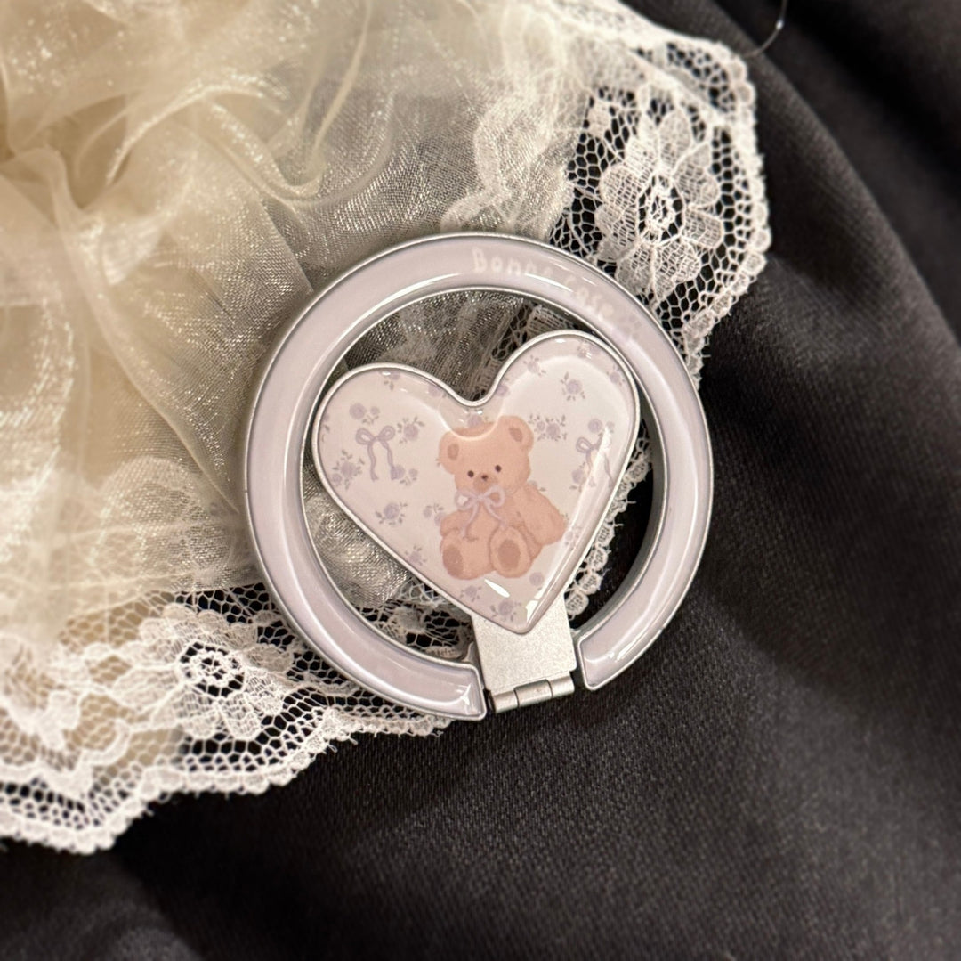 Heart-shaped smartphone holder with cute bear design Bowlift