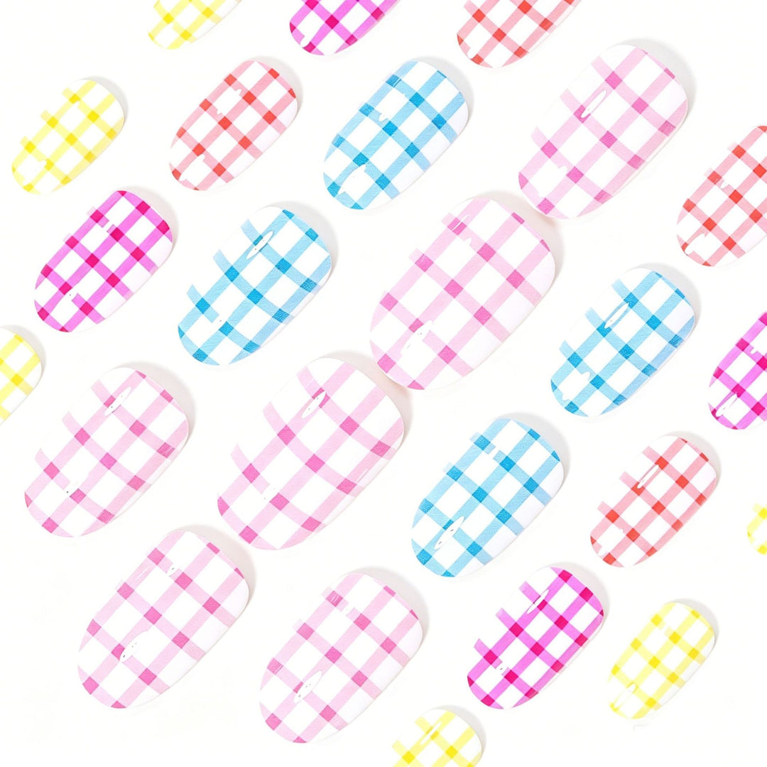 Chic Gingham Pattern Nail Art Wraps Bowlift