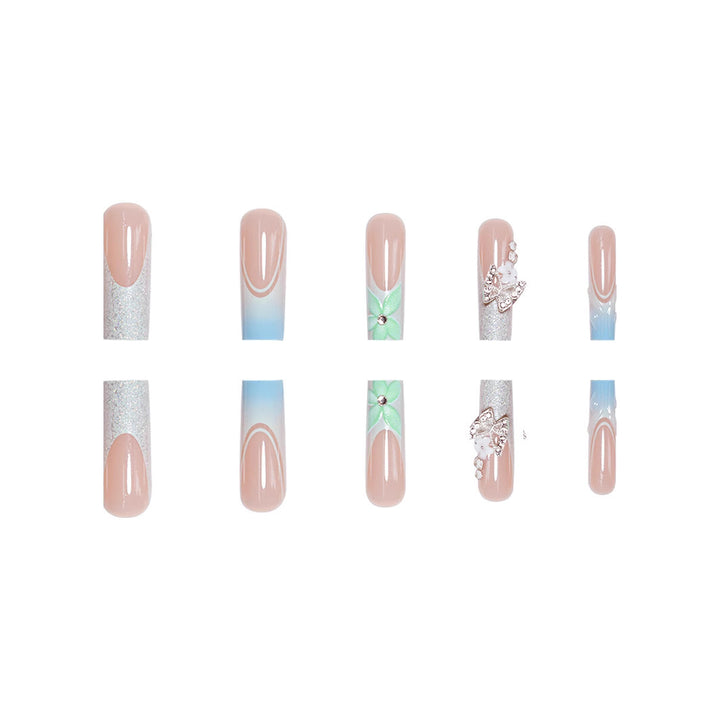 Elegant Floral Acrylic Nail Extensions Bowlift