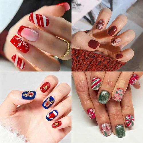 Artificial nail set with festive Christmas design and creative motifs Bowlift