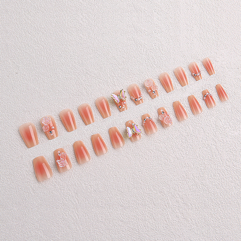 Artificial nail set with filigree 3D flowers and radiant glitter accents Bowlift