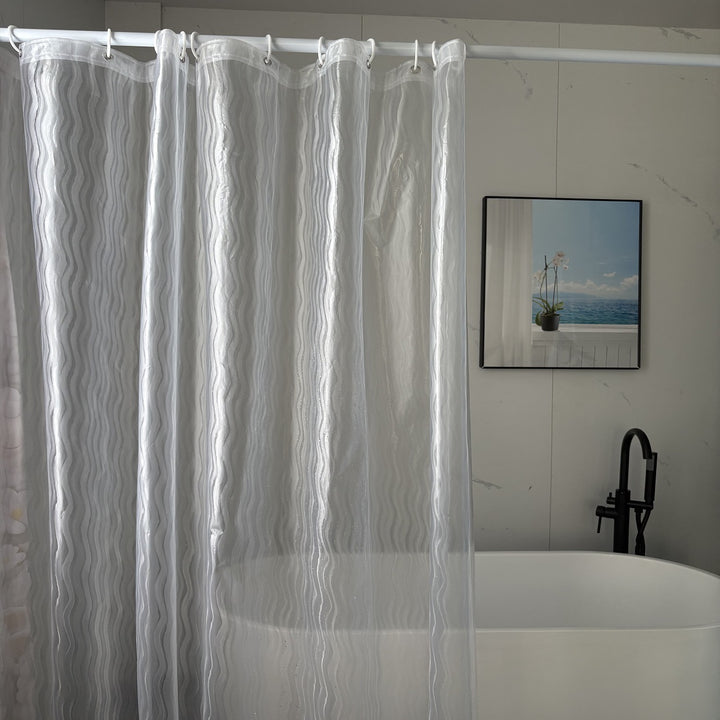 Textured Wave Pattern Shower Curtain Bowlift