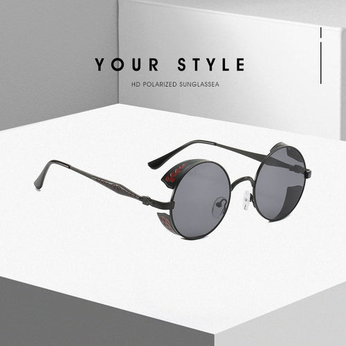Ladies round sunglasses with luxurious gold frame and decorative elements Bowlift