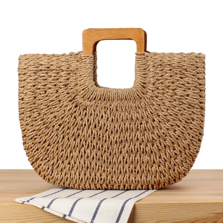 Handcrafted straw bag with wooden handle Bowlift