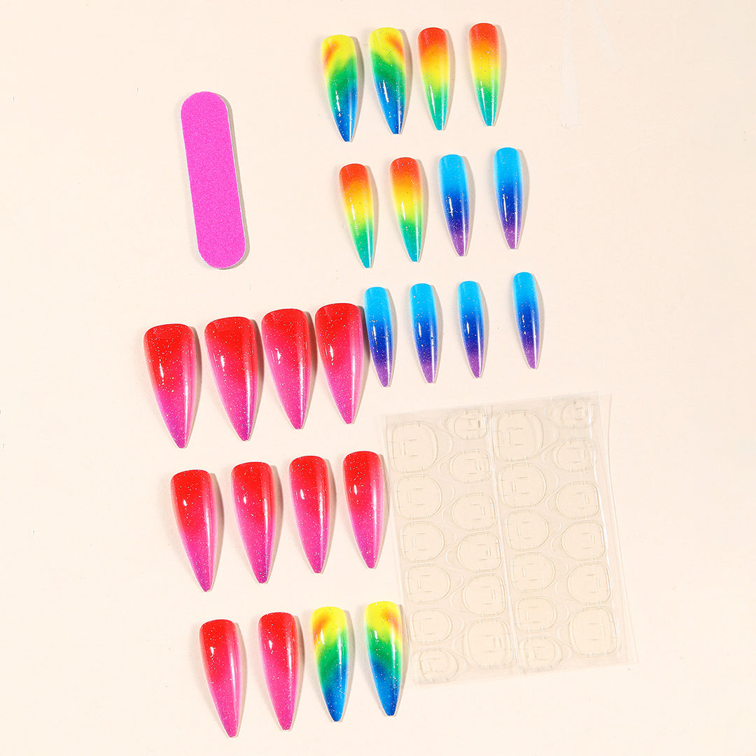 Stiletto Rainbow Ombre Nail Art Extensions Bowlift