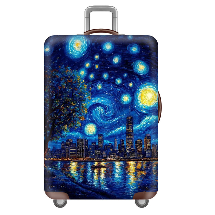 Unisex nano elastic suitcase cover with starry sky city motif, stretch protective cover for trolley luggage Bowlift