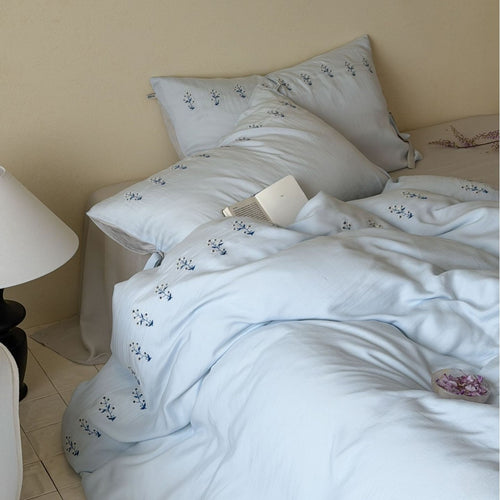 Washed Cotton Embroidered Botanical Duvet Cover and Pillowcase Set