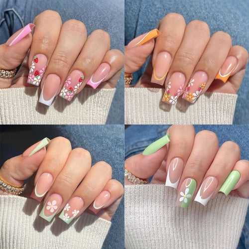 Decorative Floral Press-On Nail Art Set with 3D Flower Accents Bowlift